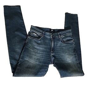 Represent Essential Denim Jeans 33x32 Faded Blue Distressed Hem Skinny M07026